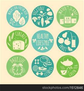 Healthy lifestyle Icons set. Vector illustration.. Healthy lifestyle Icons set