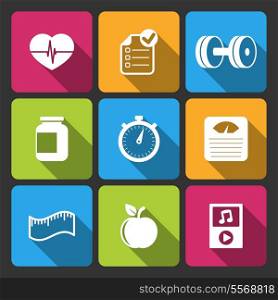 Healthy lifestyle iconset for fitness app isolated vector illustration