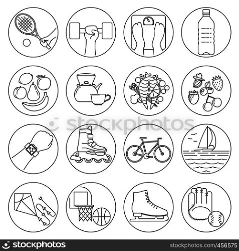Healthy lifestyle outline black icons. Vector illustration. Healthy lifestyle outline icons