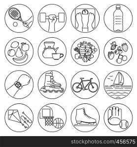 Healthy lifestyle outline black icons. Vector illustration. Healthy lifestyle outline icons