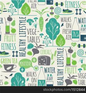 Healthy lifestyle seamless background.Elements for design. Healthy lifestyle seamless background