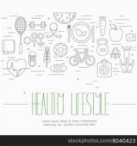 Healthy lifestyle symbols set. Line style vector illustration design concept of lifestyle.