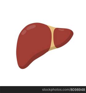 Healthy liver. Red internal human organ. Medicine and analysis. Cartoon flat illustration.. Healthy liver. Red internal human organ