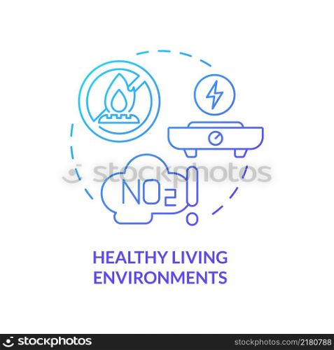 Healthy living environments blue gradient concept icon. Benefits of electrification abstract idea thin line illustration. Isolated outline drawing. Roboto-Medium, Myriad Pro-Bold fonts used. Healthy living environments blue gradient concept icon