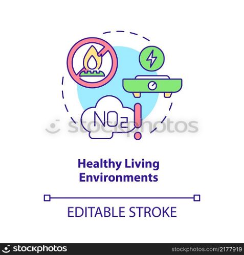 Healthy living environments concept icon. Benefits of electrification abstract idea thin line illustration. Isolated outline drawing. Editable stroke. Roboto-Medium, Myriad Pro-Bold fonts used. Healthy living environments concept icon