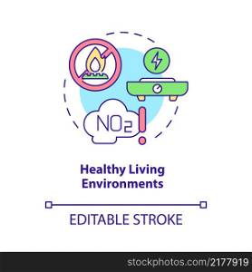 Healthy living environments concept icon. Benefits of electrification abstract idea thin line illustration. Isolated outline drawing. Editable stroke. Roboto-Medium, Myriad Pro-Bold fonts used. Healthy living environments concept icon