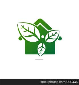Healthy man and leaves home shape figure vector logo design. Ecological and biological product concept sign. Ecology symbol. Human character icon. Logo for spa, healthy, nature and etc.