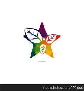Healthy man and leaves star shape figure vector logo design. Ecological and biological product concept sign. Ecology symbol. Human character icon. Logo for spa, healthy, nature and etc.