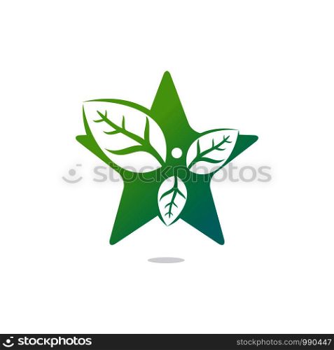 Healthy man and leaves star shape figure vector logo design. Ecological and biological product concept sign. Ecology symbol. Human character icon. Logo for spa, healthy, nature and etc.