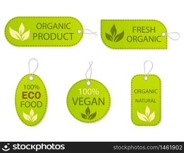 Healthy nature organic vegan emblem. Fresh nutrition tag, logo. Labels ecology food. Set certified product of bio, eco. Design eco sticker.Healthy badges for vegetarian diet nutrition. vector icon set