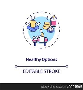 Healthy options concept icon. Business travel during covid pandemic idea thin line illustration. New travel conditions. Business trip. Vector isolated outline RGB color drawing. Editable stroke. Healthy options concept icon