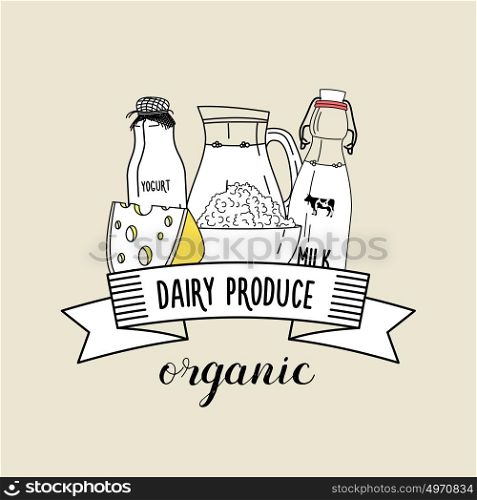 Healthy organic dairy products. Vector illustration.