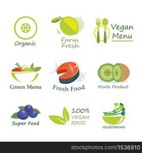 healthy organic food label flat design