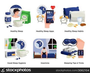 Healthy sleep decorative icons set