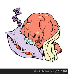 healthy sleep in bed human brain character, smart wise. Comic cartoon retro vintage illustration. healthy sleep in bed human brain character, smart wise