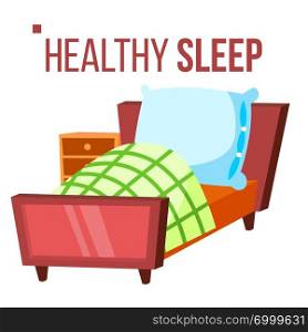 Healthy Sleep Vector. Comfortable Bed. Night Room. Isolated Cartoon Illustration. Healthy Sleep Vector. Comfortable Bed. Night Room. Isolated Flat Cartoon Illustration