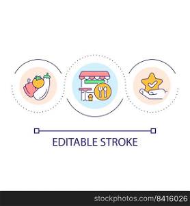 Healthy street food loop concept icon. Fast food cooked from organic ingredients. Urban lifestyle abstract idea thin line illustration. Isolated outline drawing. Editable stroke. Arial font used. Healthy street food loop concept icon