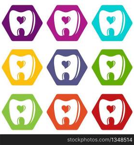 Healthy tooth icons 9 set coloful isolated on white for web. Healthy tooth icons set 9 vector