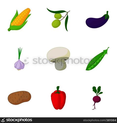 Healthy vegetables icons set. Cartoon illustration of 9 healthy vegetables vector icons for web. Healthy vegetables icons set, cartoon style