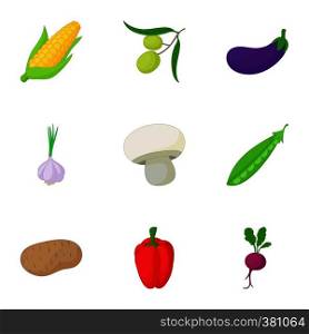 Healthy vegetables icons set. Cartoon illustration of 9 healthy vegetables vector icons for web. Healthy vegetables icons set, cartoon style