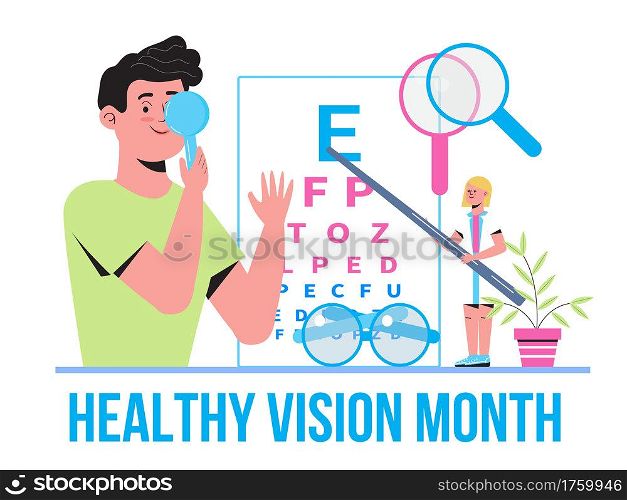 Healthy vision month concept vector. Medical ophthalmologist eyesight check up concept vector. Eye doctor illustration for health care web banner, post.. Healthy vision month concept vector. Medical ophthalmologist eyesight check up concept vector. Eye doctor illustration for health care web banner
