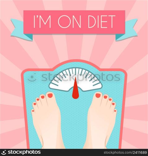 Healthy weight loss control with retro scale diet concept decorative poster vector illustration
