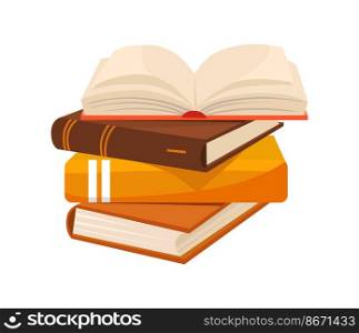 Heap textbooks. Cartoon pile objects of academic knowledge for cover, vector isolated on white background. Heap textbooks. Cartoon pile objects of academic knowledge for cover, vector