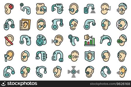 Hearing aid icons set outline vector. Ear loud. Medical healthcare thin line color flat on white isolated. Hearing aid icons set vector line color