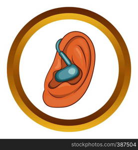 Hearing ear vector icon in golden circle, cartoon style isolated on white background. Hearing ear vector icon