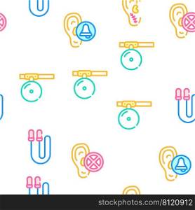 Hearing Equipment Collection Vector Seamless Pattern Color Line Illustration. Hearing Equipment Collection Icons Set Vector Illustrations