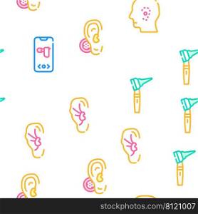 Hearing Equipment Collection Vector Seamless Pattern Color Line Illustration. Hearing Equipment Collection Icons Set Vector Illustrations