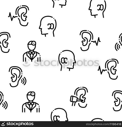 Hearing Human Sense Seamless Pattern Vector Thin Line. Illustrations. Hearing Human Sense Seamless Pattern Vector