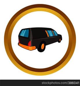 Hearse vector icon in golden circle, cartoon style isolated on white background. Hearse vector icon