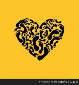 Heart a trace. Heart from human traces of feet. A vector illustration