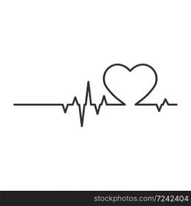 Heart and cardiogram pulse. Contour vector illustration isolated on a white background
