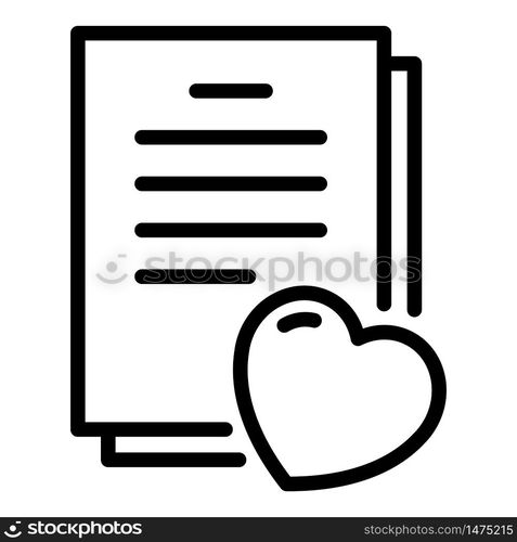 Heart and documents icon. Outline heart and documents vector icon for web design isolated on white background. Heart and documents icon, outline style