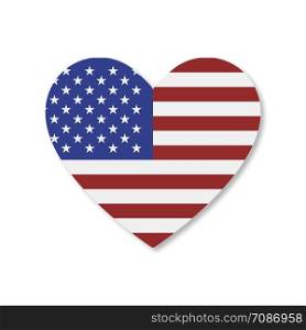 Heart and flag USA realistic style with shadow isolated. Love America symbol. Retro decorative element. EPS 10. Heart and flag USA realistic style with shadow isolated. Love America symbol. Retro decorative element.
