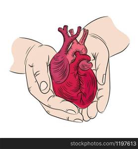 HEART AND HANDS Health Symbol Medicine Human Hand Draw Vector