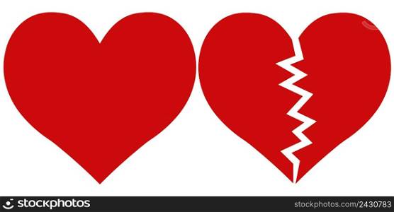heart and Heartbreak, love and parting, Red heartbreak broken or divorce flat icon for apps and websites vector