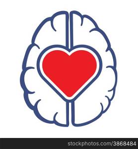 Heart and Human Brain symbol as love lives in human head concept vector illustration.