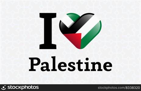 Heart and I love Palestine flag, vector illustration on a white background
