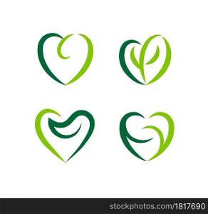 heart and leaf vector illustration, Love nature creative logo design template