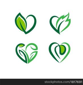heart and leaf vector illustration, Love nature creative logo design template