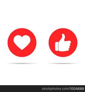 Heart and like icon sign with shadow. Vector. Heart and like icon