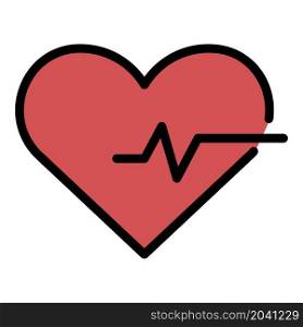 Heart and pulse icon. Outline heart and pulse vector icon color flat isolated. Heart and pulse icon color outline vector
