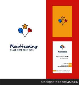 Heart and star balloons Creative Logo and business card. vertical Design Vector