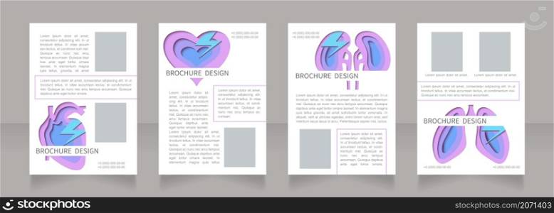 Heart arrhythmia monitoring blank brochure layout design. Vertical poster template set with empty copy space for text. Premade corporate reports collection. Editable flyer paper pages. Heart arrhythmia monitoring blank brochure layout design