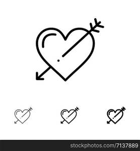 Heart, Arrow, Holidays, Love, Valentine Bold and thin black line icon set