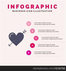 Heart, Arrow, Holidays, Love, Valentine Solid Icon Infographics 5 Steps Presentation Background