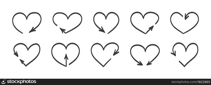 Heart arrows icons. Doodle arrows. Vector arrows. Arrows elements waypoints. Vector illustration